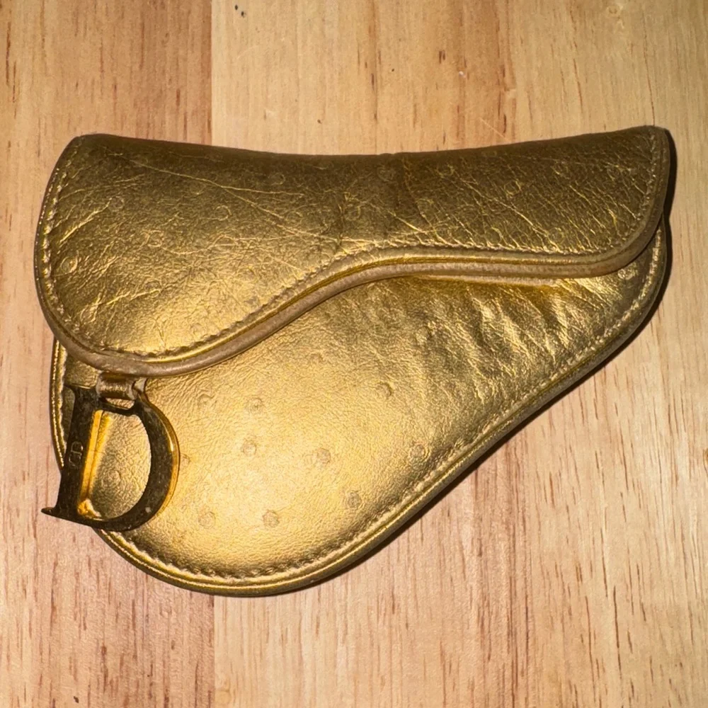 Christian Dior Gold ostrich Saddle-Shaped Pouch coin purse - Picture 2 of 10